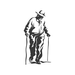 minimalist logo or symbol for elderly man activity black color only