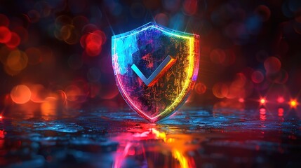 rainbow color of a shield with a checkmark on top, representing protection