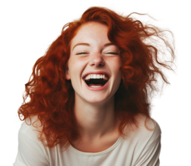 PNG Chubby red hair woman laughing smile adult.