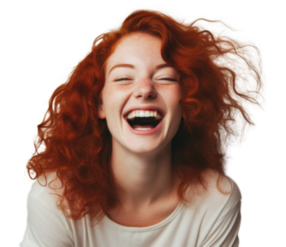 PNG Chubby red hair woman laughing smile adult.