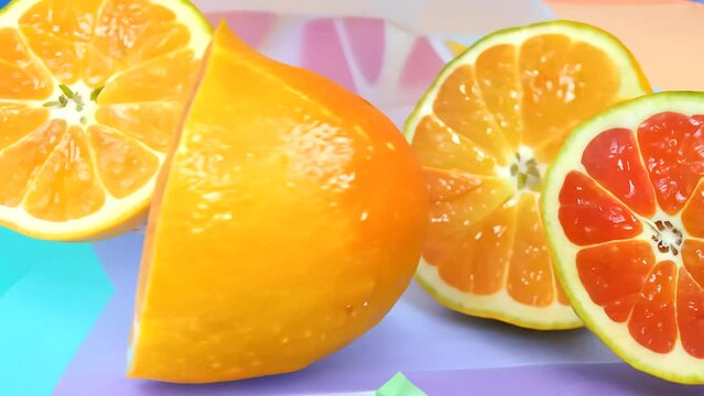 Vibrant stop-motion animation of grapefruits dancing joyfully in a summer setting.