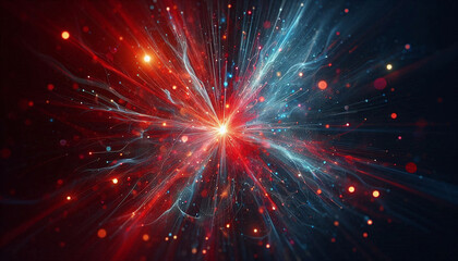 Naklejka premium Abstract light burst with red and blue glowing particles