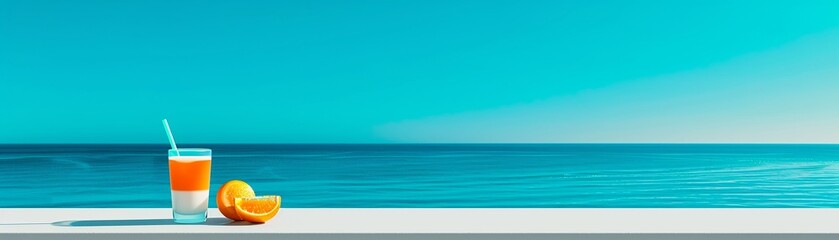 Obraz premium Healthy breakfast on a balcony, ocean view, flat design illustration