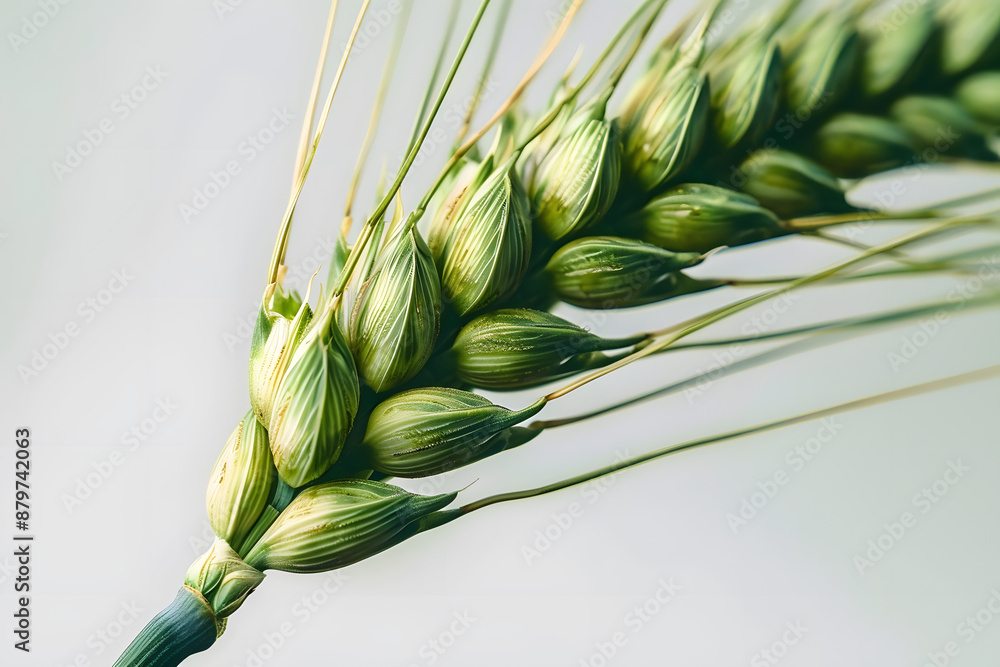 Poster close up image of a green wheat spikelet isolated on transparent background