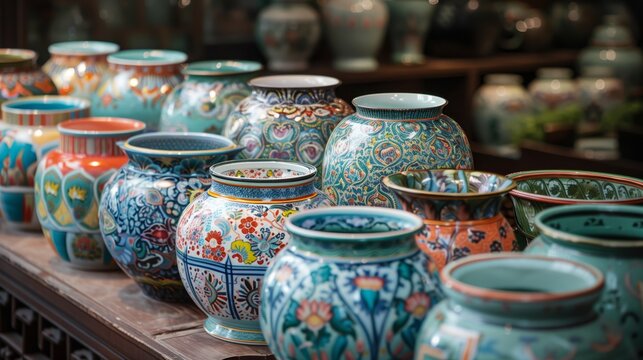 Peranakan pottery showcases intricate designs and vibrant colors, reflecting rich cultural heritage.