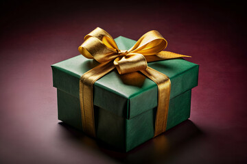 Obraz premium A green box with gold ribbon on top