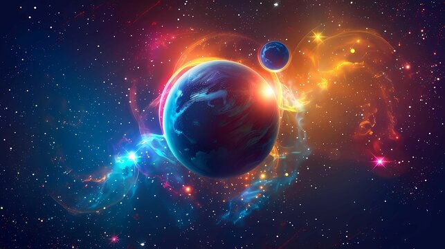 A planet, stars, cosmic motives on isolated backround, vector, different styles, Generative AI illustrations. 