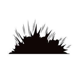 Collection of comic cartoon line bomb explosion silhouettes. Hand drawn cartoon explosion bomb effect, splash, smoke fun elements. Explosion speech bubble with text pow, boom, omg