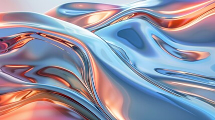 Fototapeta premium Vibrant liquid metal waves in blue and gold ideal for contemporary, futuristic design with elegance and innovation