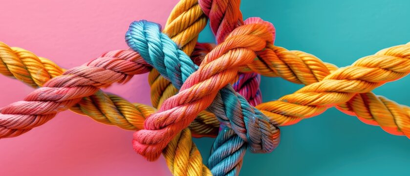 team rope diverse strength connect partnership together teamwork unity communicate support strong diverse network rope team concept integrate braid color background