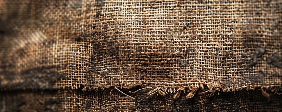 Old burlap texture with worn fibers, 4K hyperrealistic photo