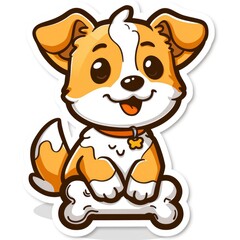  cute dog and bone logo sticker, Sticker, outline, vector, park, simple, brown, beige, kawaii