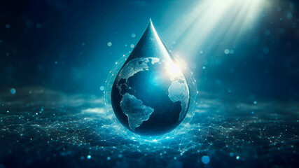 A drop of water in the shape of the earth. Water conservation concept
