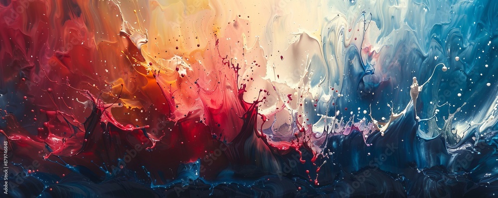 Poster a splash of paint on a canvas, its colors bleeding and blending into each other.