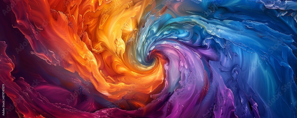 Poster a swirl of vibrant colors blending together, creating a mesmerizing pattern.