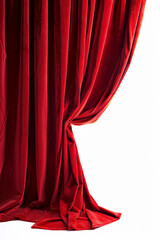 Red stage curtain of a theater with white background