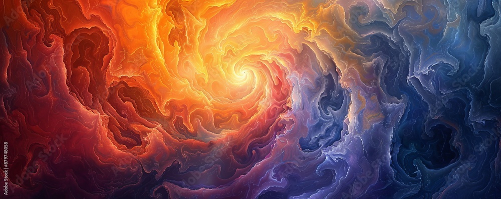 Poster a swirl of vibrant colors blending together, creating a mesmerizing pattern.