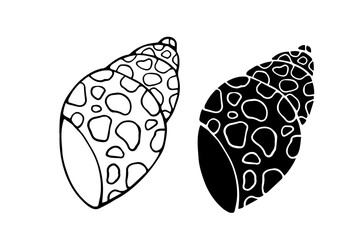 Line sketch, silhouette, seashell stamp. Vector graphics.