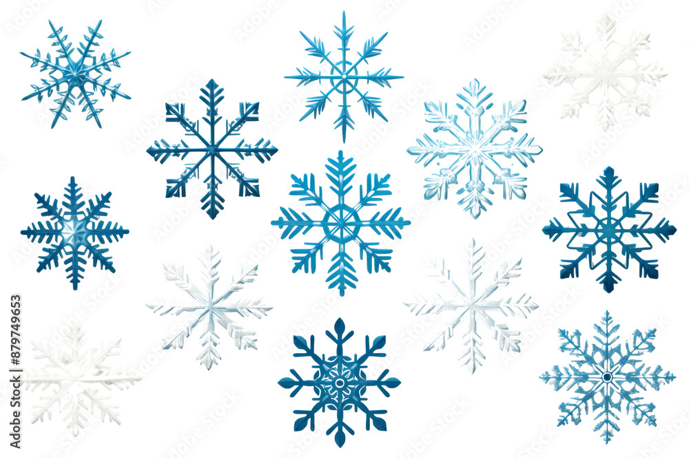 Aufkleber Assorted snowflake designs with detailed structures Isolated on white backgroun