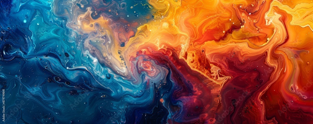 Poster a swirl of vibrant colors blending together, creating a mesmerizing pattern.