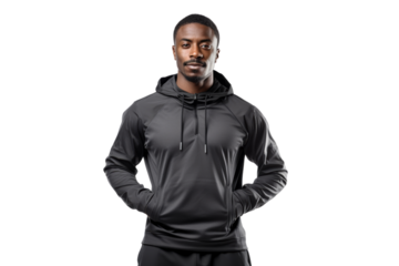 Athletic black man in sportswear isolated on white background