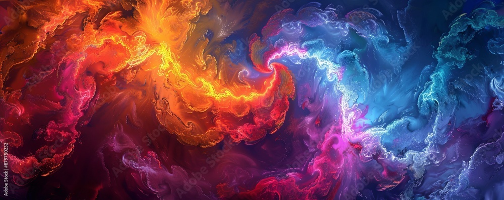 Poster a swirl of vibrant colors blending together, creating a mesmerizing pattern.