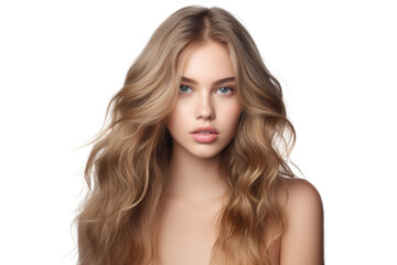 Fototapeta premium Beautiful young model with soft waves and natural look Isolated on white background