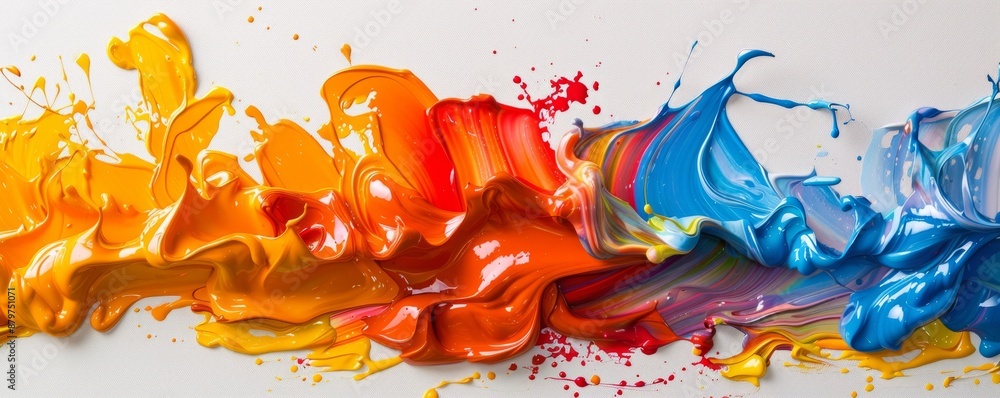 Poster a splash of paint on a canvas, its colors bleeding and blending into each other.