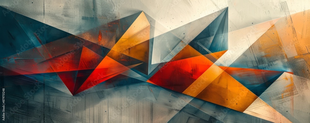 Poster a series of geometric shapes overlapping and intersecting, creating a sense of movement and dynamism