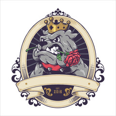 Fototapeta premium ILLUSTRATION OF A BULLDOG BITING A ROSE