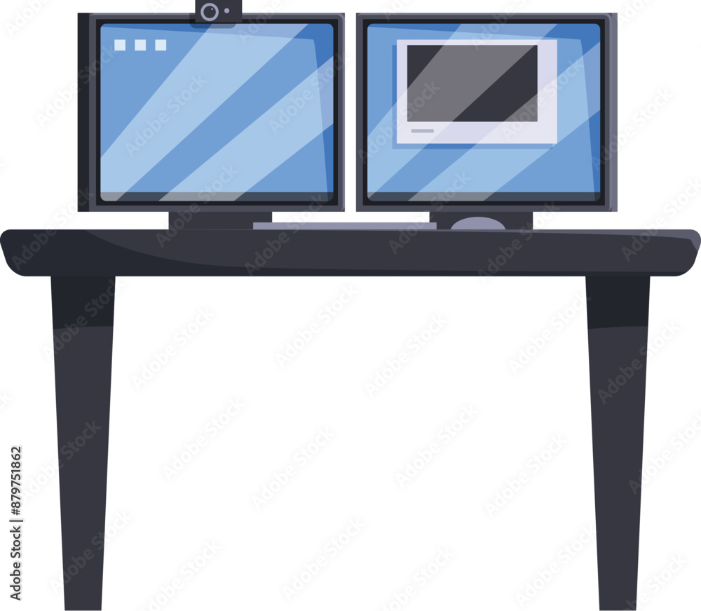 Poster Two computer monitors are standing on a desk showing a streaming platform