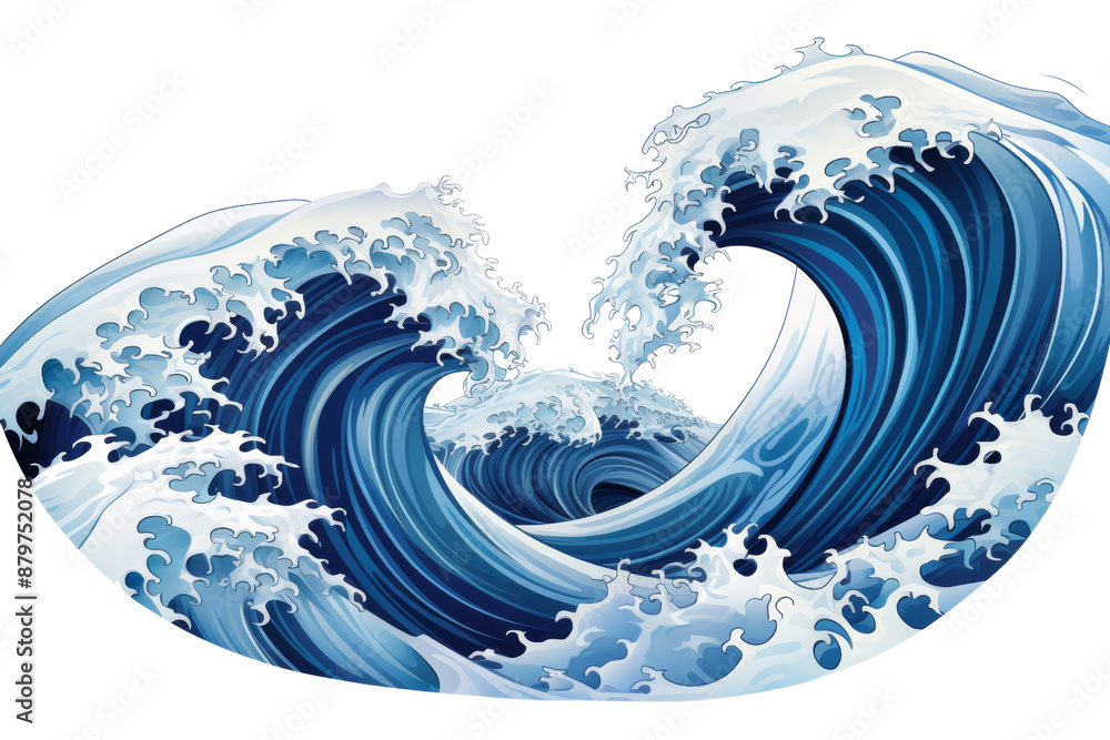 Aufkleber blue wave with intricate patterns and textures isolated on white background