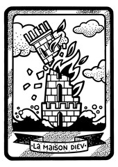 Tarot playing card Tower sketch engraving PNG illustration. T-shirt apparel print design. Scratch board imitation. Black and white hand drawn image.