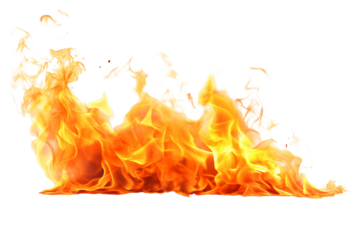 Bright blazing fire with dynamic flames Isolated on white background