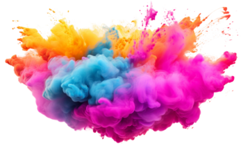 Burst of vibrant rainbow powder Isolated on white background