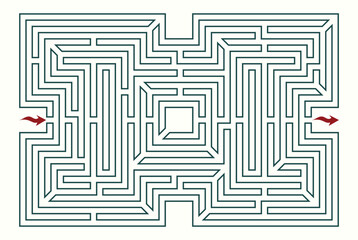 Complex labyrinth (maze) vector. Labyrinth game illustration. Irregular polygon shape.