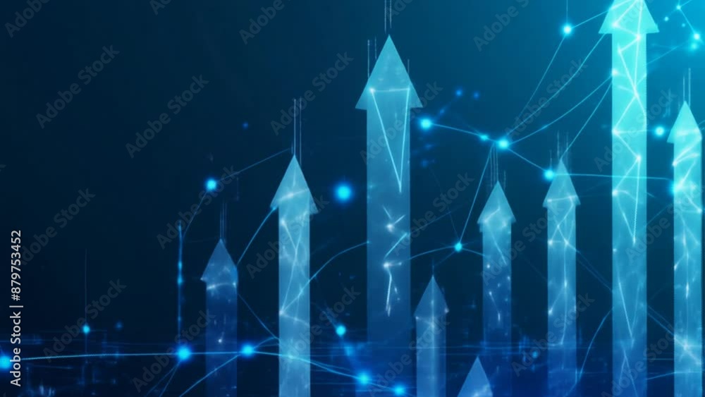 Aufkleber abstract depiction of upward arrows and network nodes representing growth, innovation and data advan