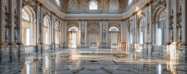 Obraz premium Palace with intricate marble inlay, 4K hyperrealistic photo