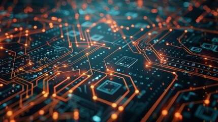 Obraz premium Abstract image of a digital circuit board, representing modern technology, innovation, and connections.