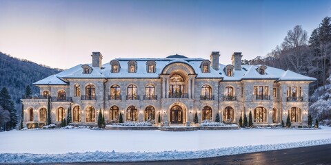 A modern and dreamy mansion in Park City, Utah, with snowy mountain views