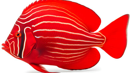 Striking red fish with white stripes, isolated on white background, showcases the vibrant beauty of the marine world, perfect for adding a touch of exotic elegance to any project.