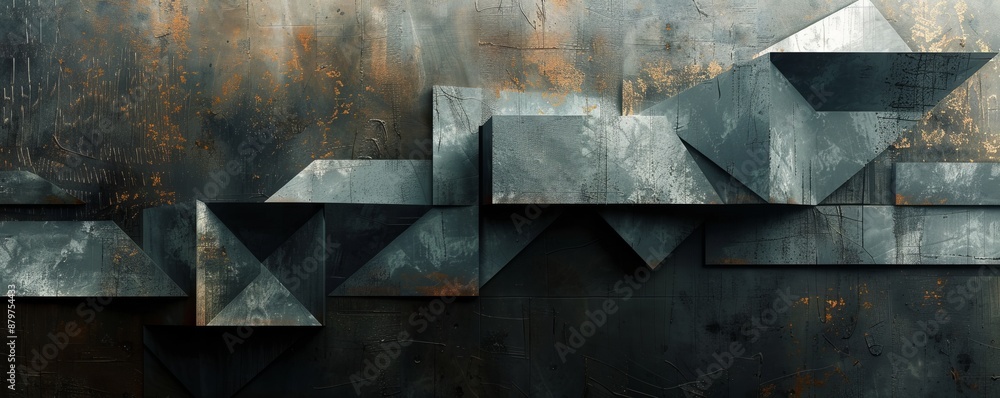 Poster a series of geometric shapes overlapping and intersecting, creating a sense of movement and dynamism