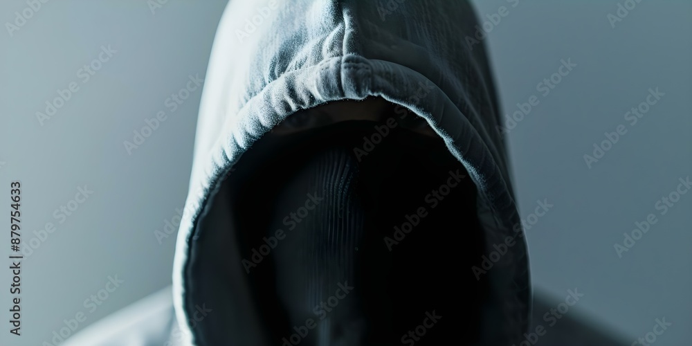 Poster hooded figure symbolizing hacking and cybersecurity. concept hooded figure, cybersecurity, hacking, 