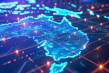 Obraz premium Digital map of Australia network and connectivity created with Generative AI