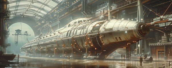 Steampunk Airship Hangar, 4K hyperrealistic photo