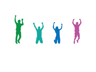 People jump and dance at the youth celebration. colorful vector silhouette.