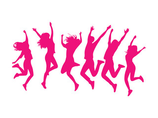 People jump and dance at the youth celebration. colorful vector silhouette.