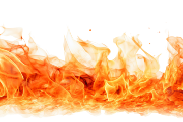 Close-up of raging fire flames Isolated on white background