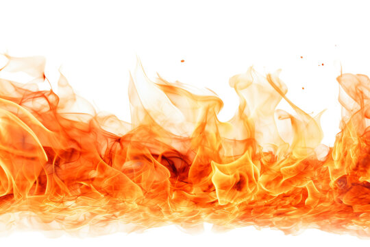 Close-up of raging fire flames Isolated on white background