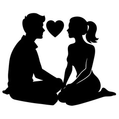 couple sitting on the ground silhouette vector art illustration